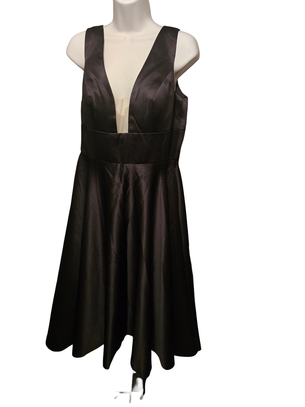 Sleeveless Black Midi Dress with Deep V-Neck